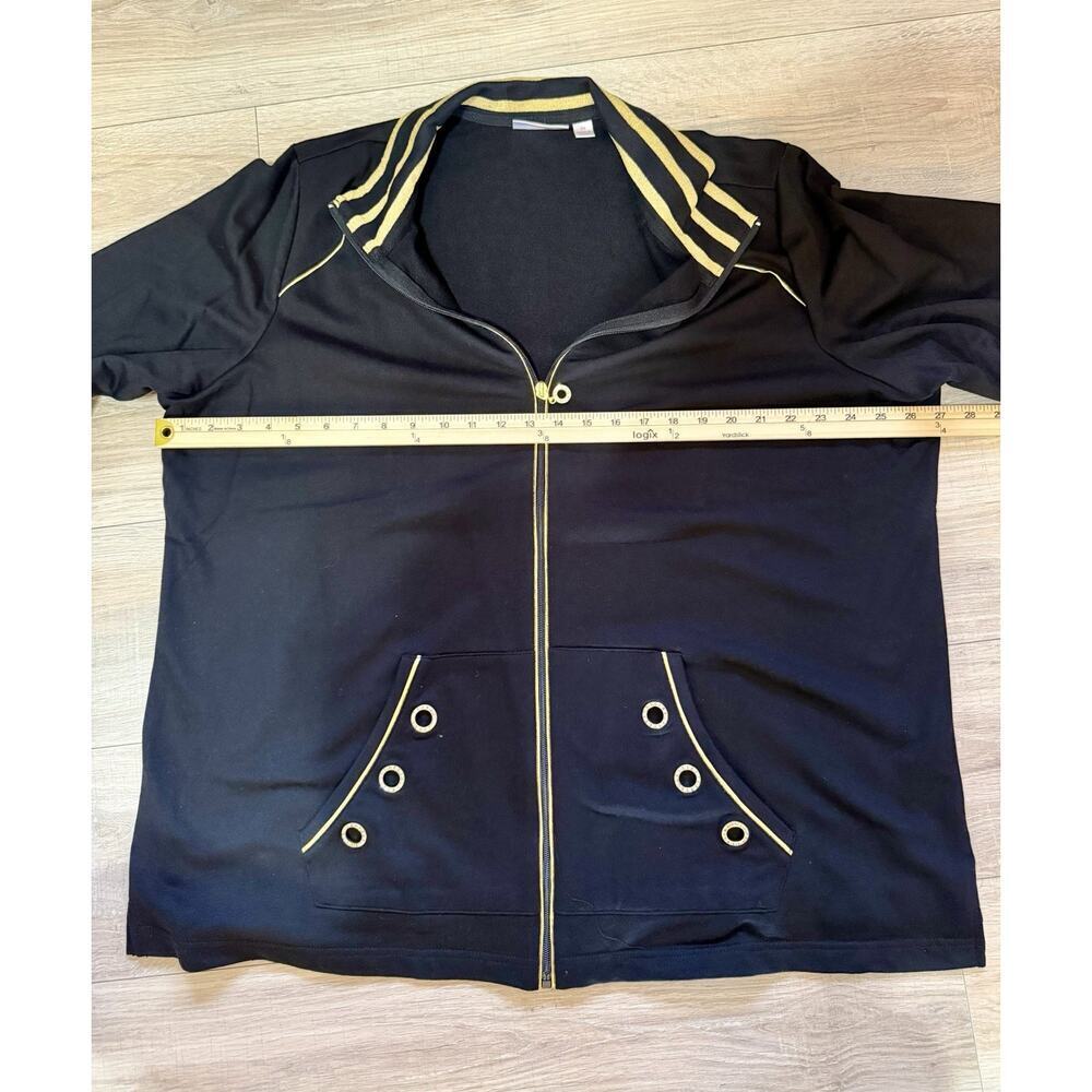 Quacker Factory Black & Gold Zip Up Jacket 2X Sporty Casual Lounge Jacket - Picture 6 of 9